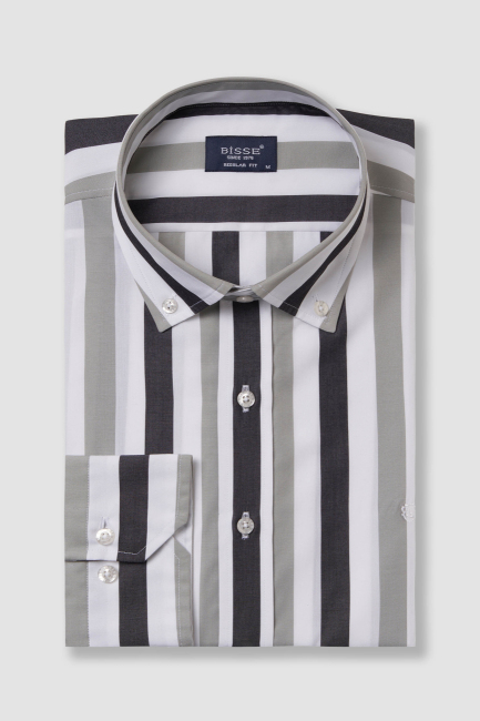 Regular Fit Çizgili Açık Yeşil Erkek Spor Gömlek - 5