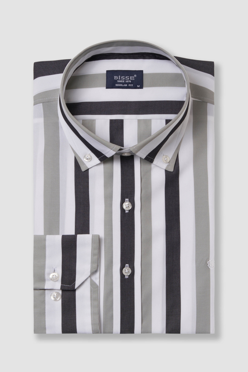 Regular Fit Çizgili Açık Yeşil Erkek Spor Gömlek - 5