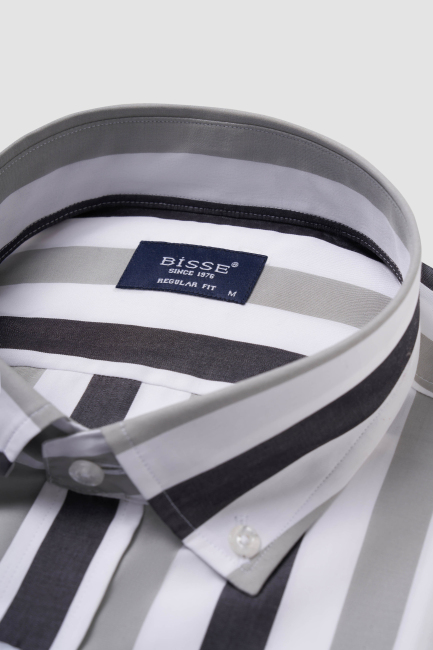 Regular Fit Çizgili Açık Yeşil Erkek Spor Gömlek - 6