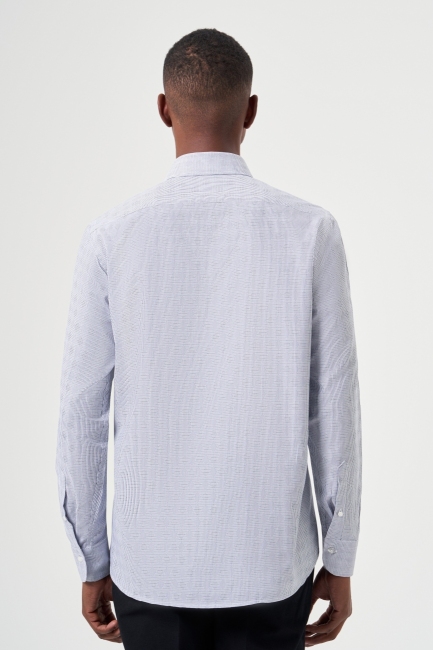 Regular Fit Çizgili Klasik Lacivert Erkek Gömlek - 2