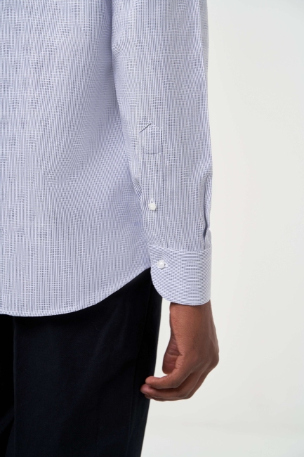 Regular Fit Çizgili Klasik Lacivert Erkek Gömlek - 4