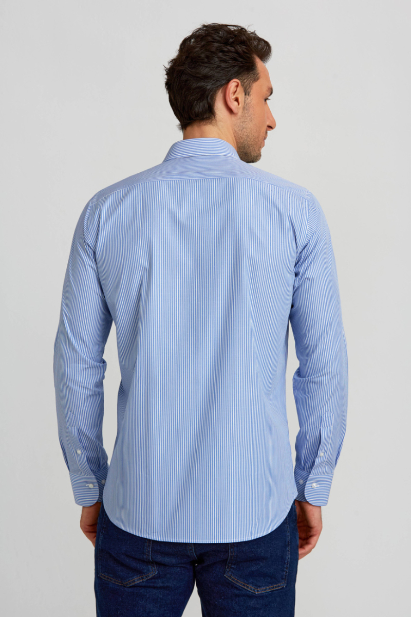Regular Fit Çizgili Mavi Basic Erkek Gömlek (1)