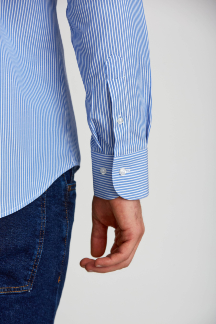 Regular Fit Çizgili Mavi Basic Erkek Gömlek - 3