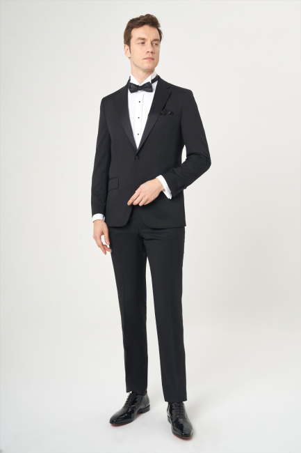 Regular Fit Drop 6 Siyah Erkek Yün Smokin Takım - 1