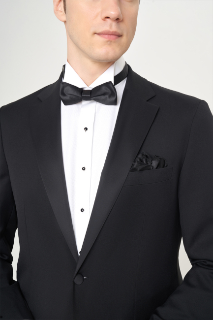 Regular Fit Drop 6 Siyah Erkek Yün Smokin Takım - 3