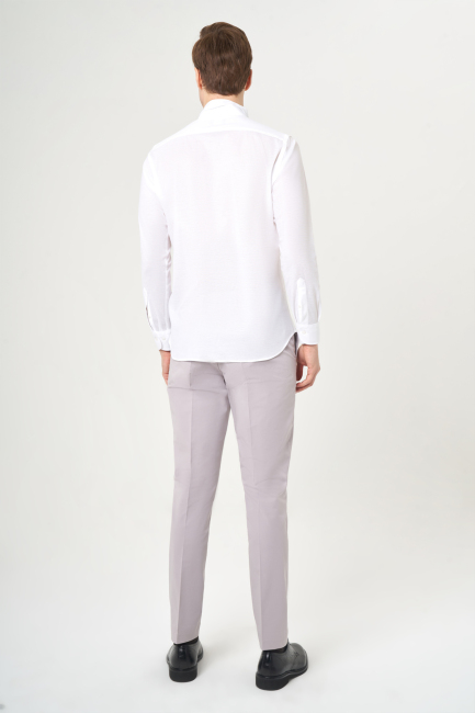 Regular Fit Düz Klasik Beyaz Erkek Gömlek - 2