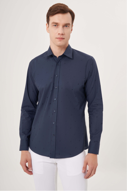 Regular Fit Navy Blue Sport Men's Shirt