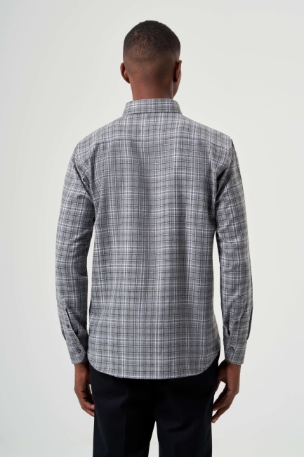 Regular Fit Ekose Desenli Gri Flanel Erkek Gömlek - 2