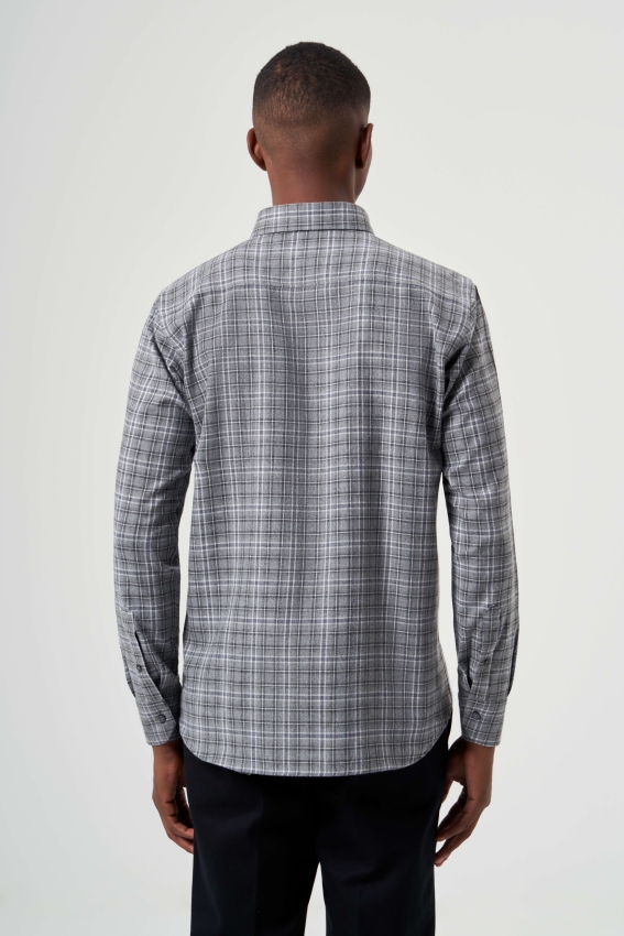 Regular Fit Ekose Desenli Gri Flanel Erkek Gömlek (1)