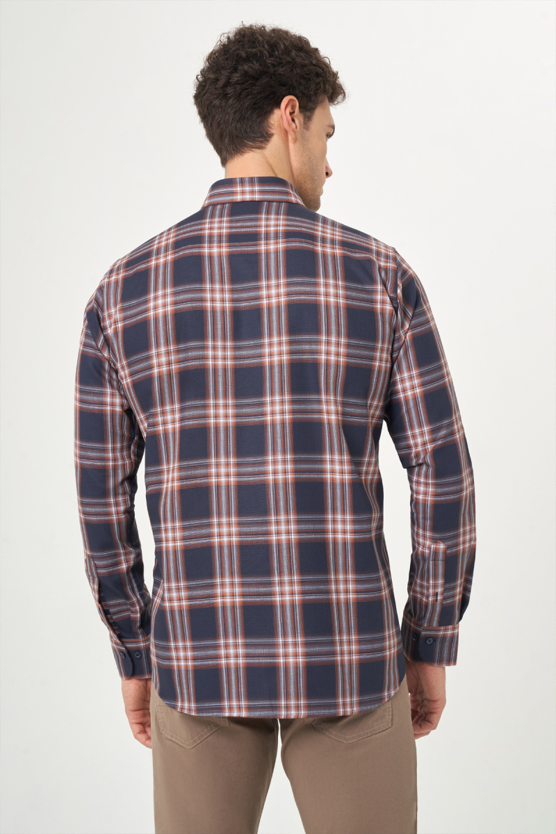 Regular Fit Ekoseli Kahve Spor Erkek Gömlek (1)