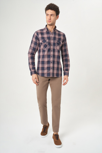 Regular Fit Ekoseli Kahve Spor Erkek Gömlek - 4