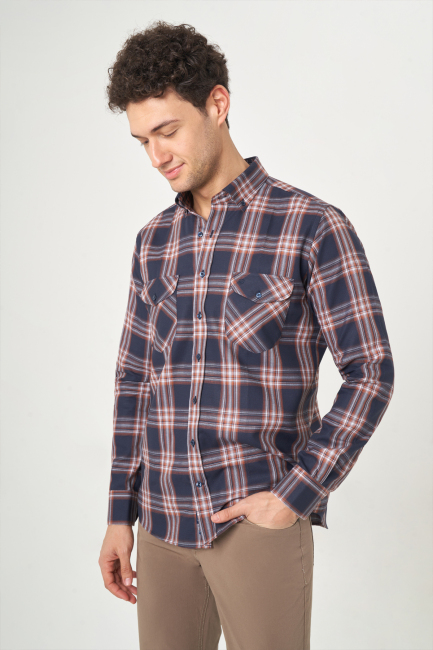 Regular Fit Ekoseli Kahve Spor Erkek Gömlek 