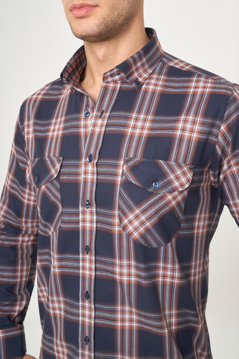 Regular Fit Ekoseli Kahve Spor Erkek Gömlek - 3