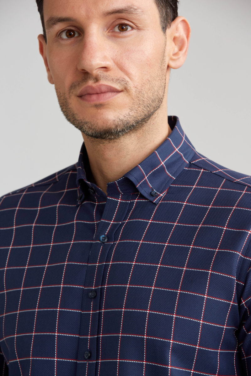 Regular Fit Ekoseli Kırmızı Çizgili Spor Erkek Gömlek (1)