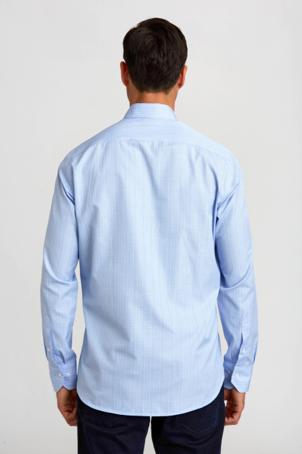 Regular Fit Ekoseli Mavi Klasik Erkek Gömlek - 2