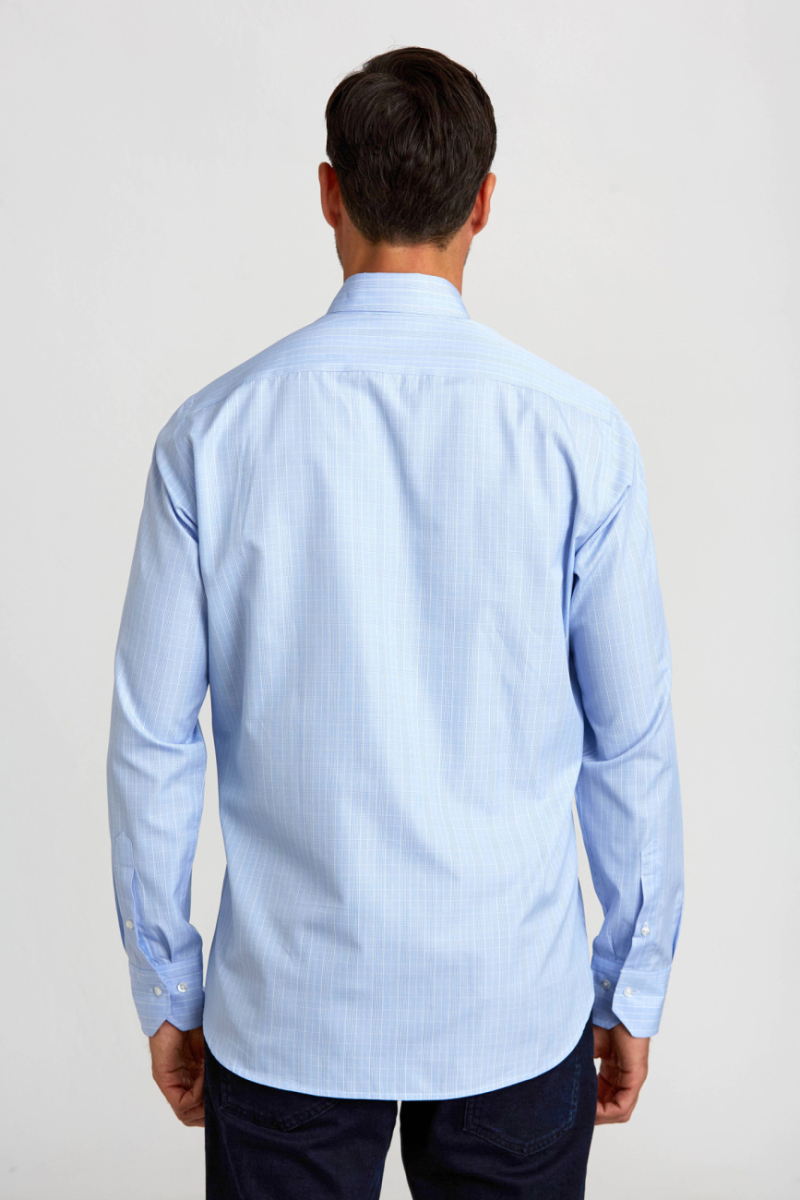 Regular Fit Ekoseli Mavi Klasik Erkek Gömlek (1)