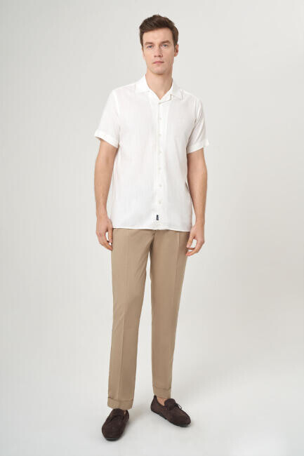 Regular Fit Ekru Renk Kısa Kollu Erkek Gömlek - 4
