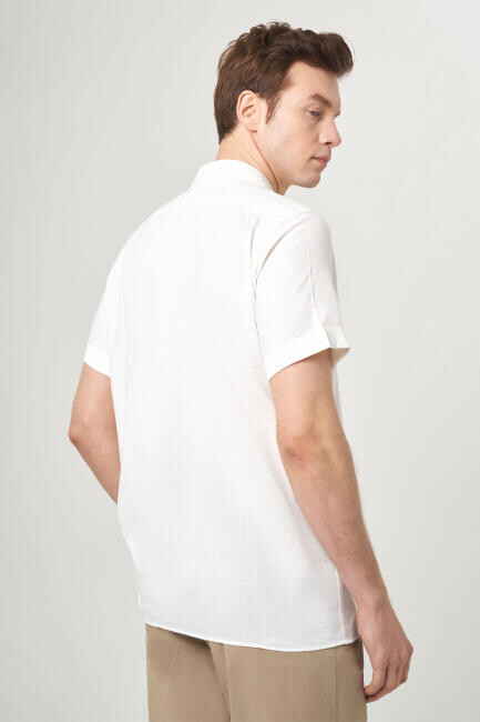 Regular Fit Ekru Renk Kısa Kollu Erkek Gömlek - 2