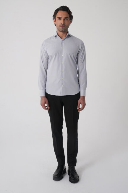 Regular Fit Erkek Napoli Yaka Uzun Kol Cepsiz Pamuk Gri Gömlek - 3