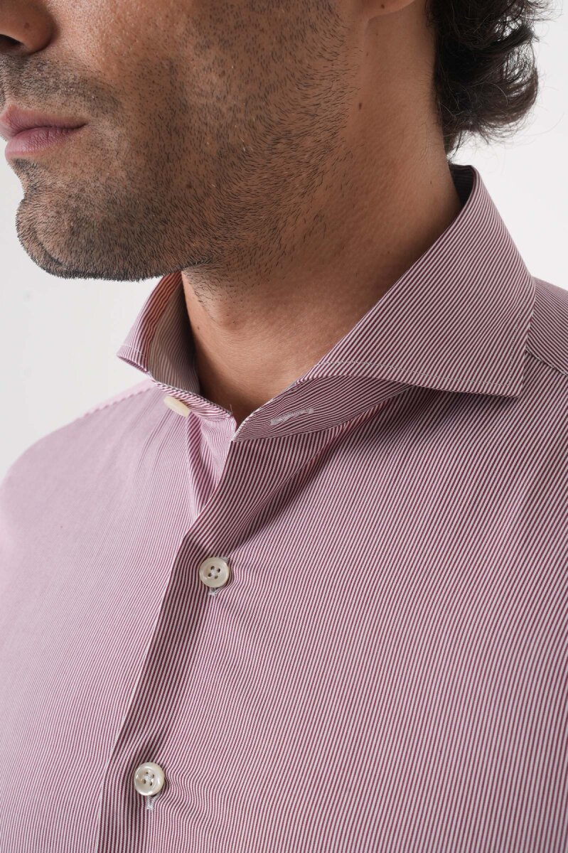 Regular Fit Erkek Napoli Yaka Uzun Kol Cepsiz Pamuk Kırmızı Gömlek - 5