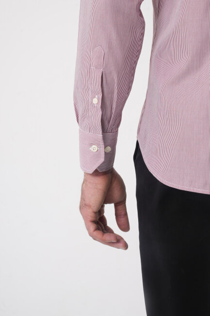 Regular Fit Erkek Napoli Yaka Uzun Kol Cepsiz Pamuk Kırmızı Gömlek - 7