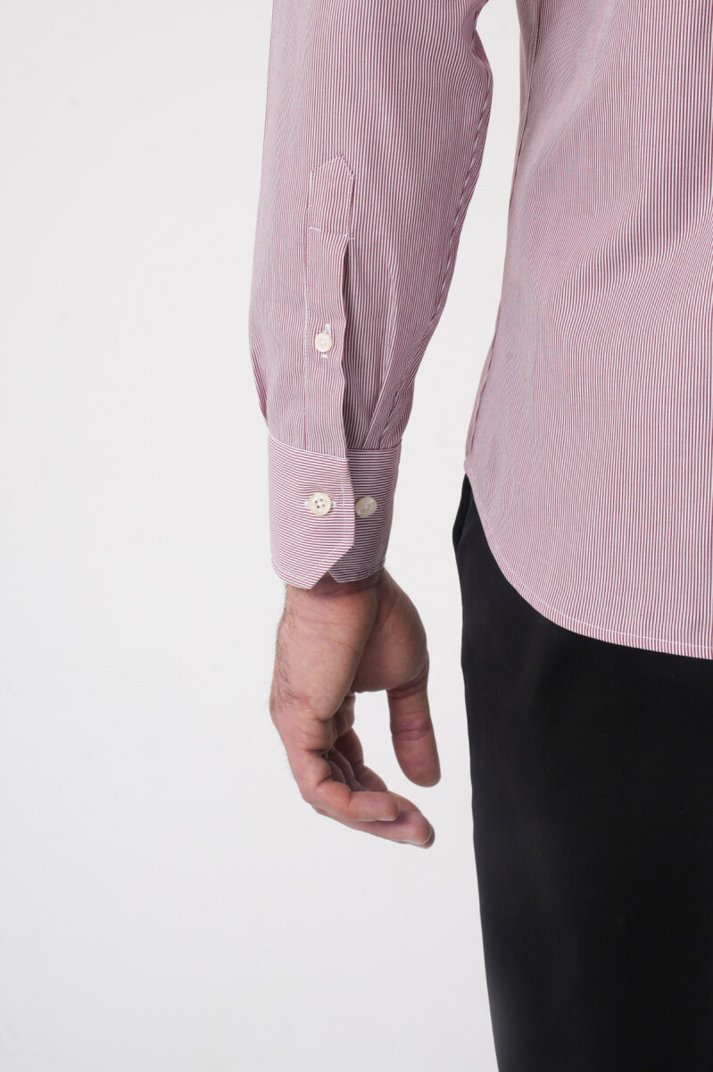 Regular Fit Erkek Napoli Yaka Uzun Kol Cepsiz Pamuk Kırmızı Gömlek - 7