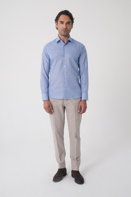 Regular Fit Erkek Uzun Kol Cepsiz Pamuk Mavi Gömlek - 2