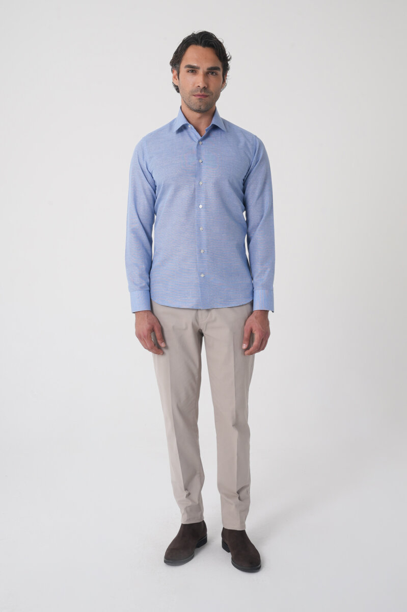 Regular Fit Erkek Uzun Kol Cepsiz Pamuk Mavi Gömlek (1)