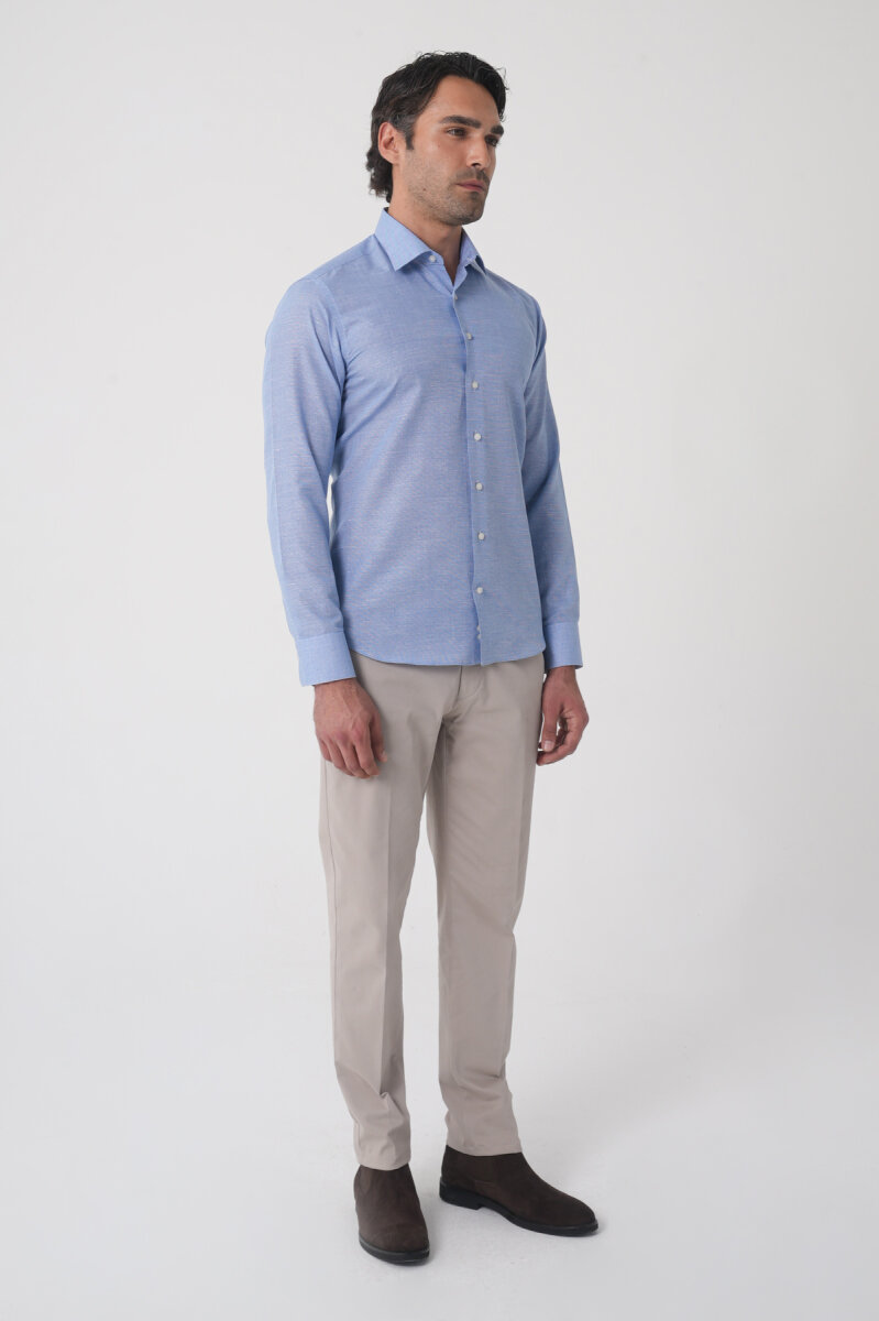 Regular Fit Erkek Uzun Kol Cepsiz Pamuk Mavi Gömlek - 3