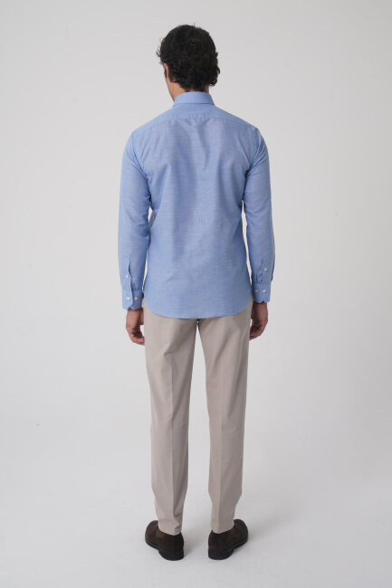 Regular Fit Erkek Uzun Kol Cepsiz Pamuk Mavi Gömlek - 6