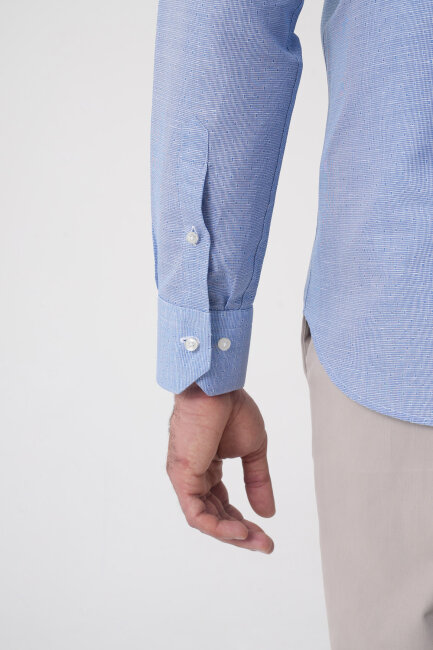 Regular Fit Erkek Uzun Kol Cepsiz Pamuk Mavi Gömlek - 7