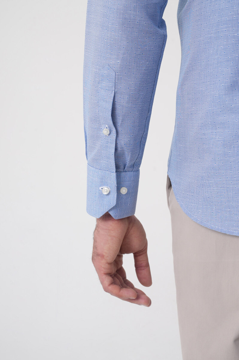 Regular Fit Erkek Uzun Kol Cepsiz Pamuk Mavi Gömlek - 7