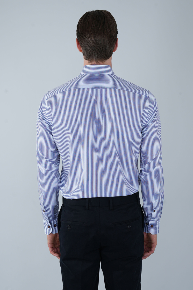 Regular Fit Erkek Uzun Kol Klasik Yaka Cepsiz Pamuk Lacivert Gömlek - 2