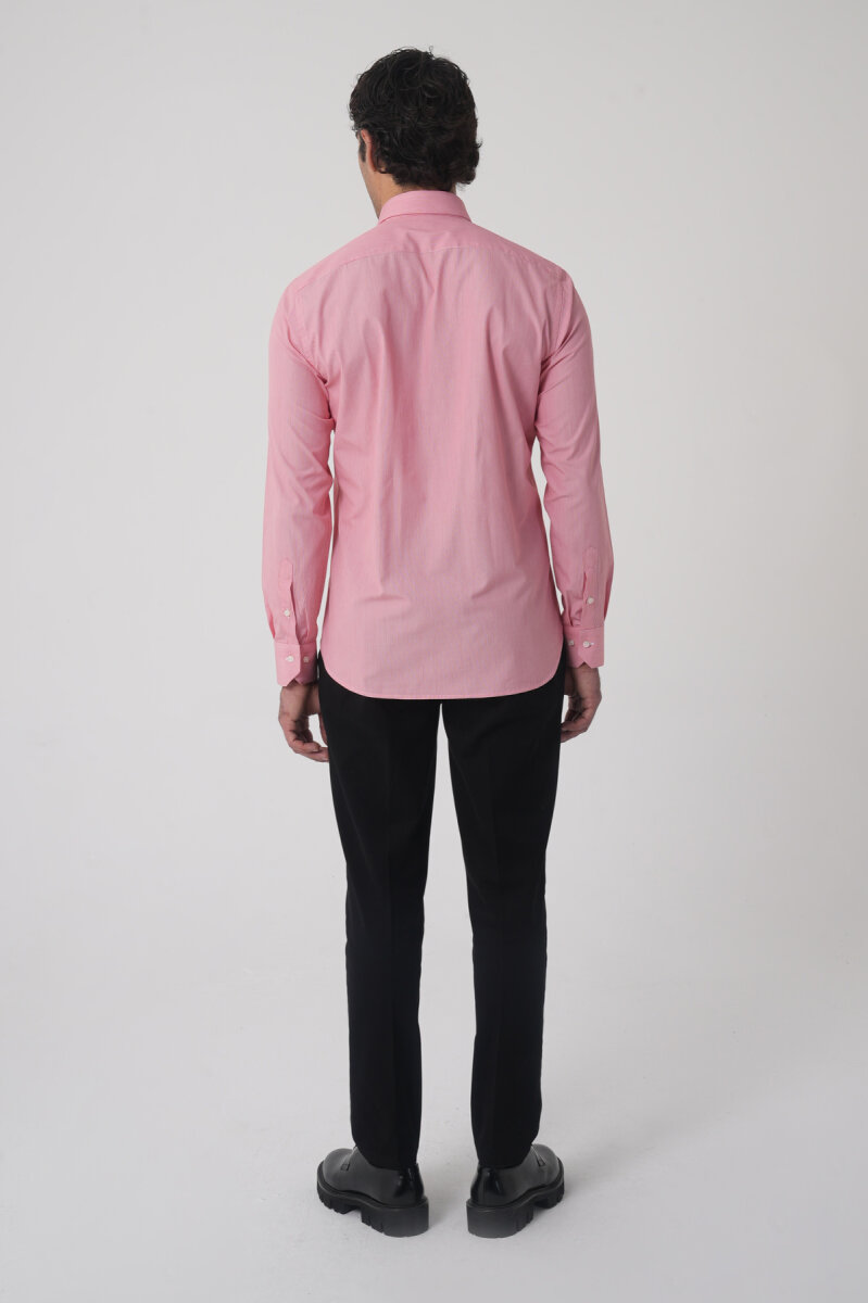 Regular Fit Erkek Uzun Kol Pamuk Kırmızı Gömlek - 5