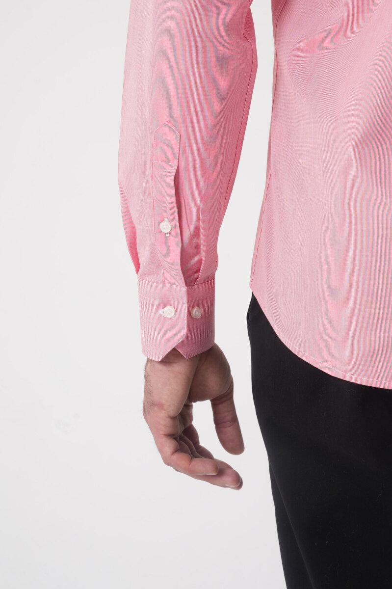 Regular Fit Erkek Uzun Kol Pamuk Kırmızı Gömlek - 6