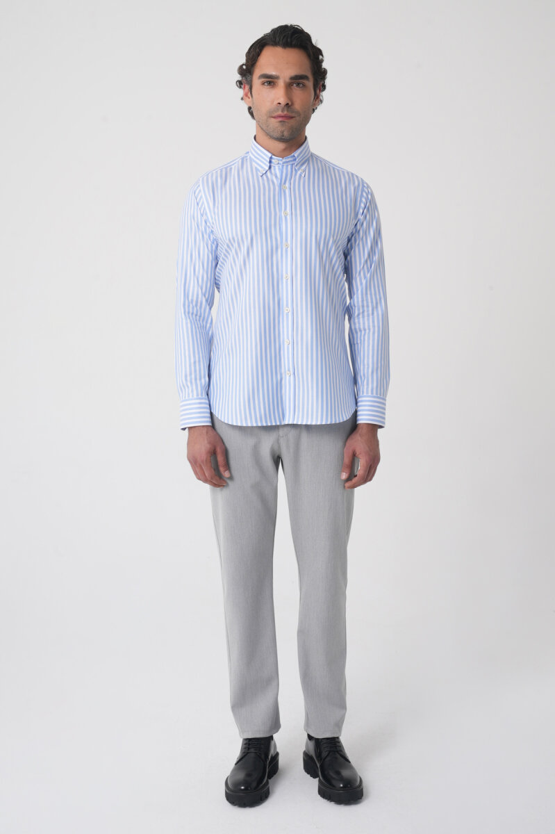 Regular Fit Erkek Uzun Kol Pamuk Mavi Gömlek (1)