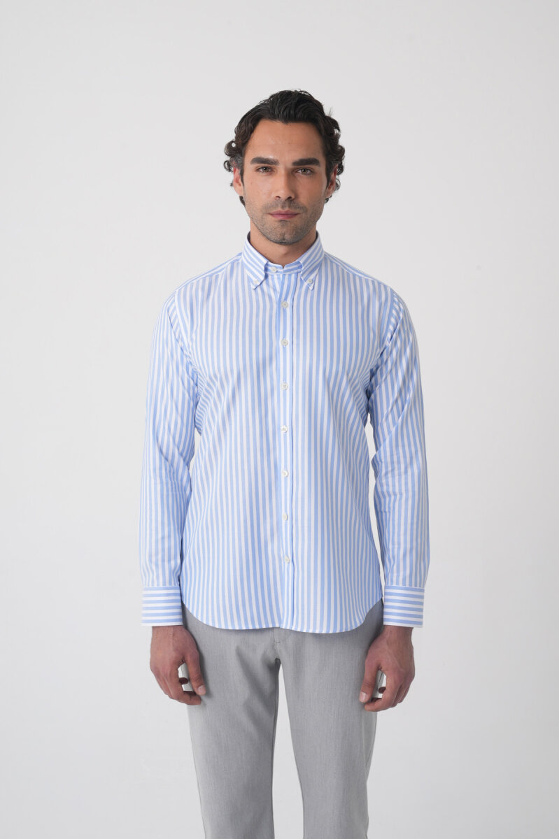 Regular Fit Erkek Uzun Kol Pamuk Mavi Gömlek