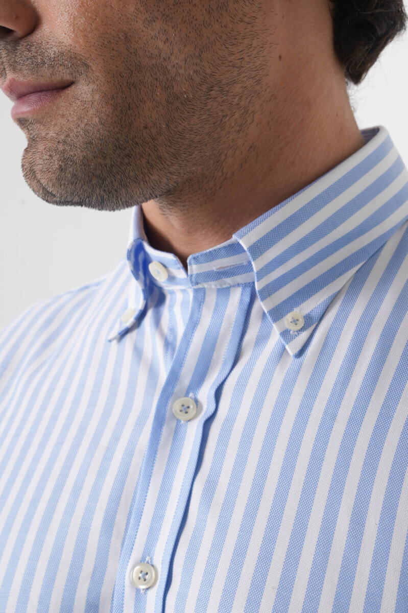 Regular Fit Erkek Uzun Kol Pamuk Mavi Gömlek - 5
