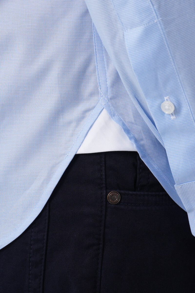 Regular Fit Erkek Uzun Kol Paşa Yaka Cepsiz Pamuk Mavi Gömlek - 7