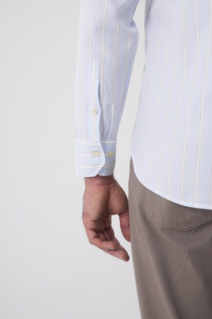 Regular Fit Erkek Uzun Kol Tek Cep Pamuk Mavi Gömlek - 7