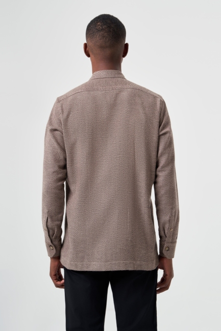 Regular Fit Zippered Brown Men's Shirt - 2