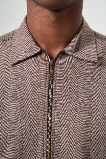 Regular Fit Zippered Brown Men's Shirt - 3