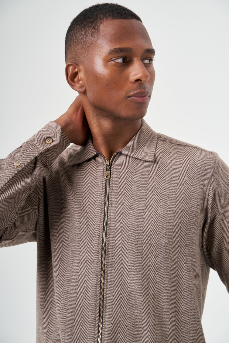 Regular Fit Zippered Brown Men's Shirt - 4