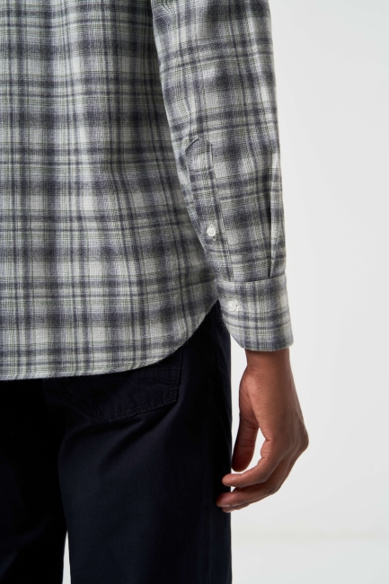 Regular Fit Flanel Ekose Desenli Yeşil Erkek Gömlek - 4