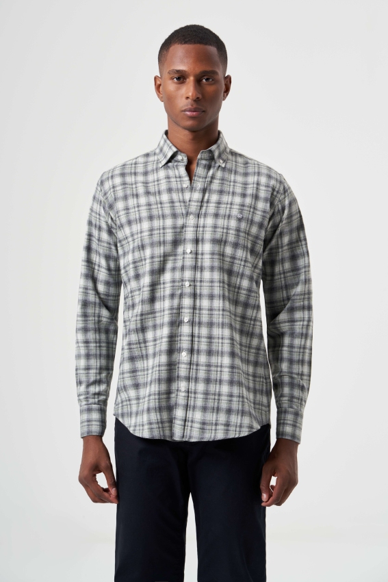 Regular Fit Flanel Ekose Desenli Yeşil Erkek Gömlek - 5