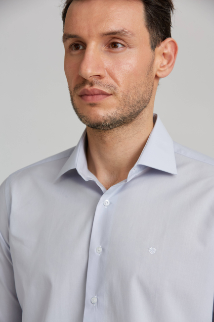 Regular Fit Gri Basic Klasik Erkek Gömlek - 4