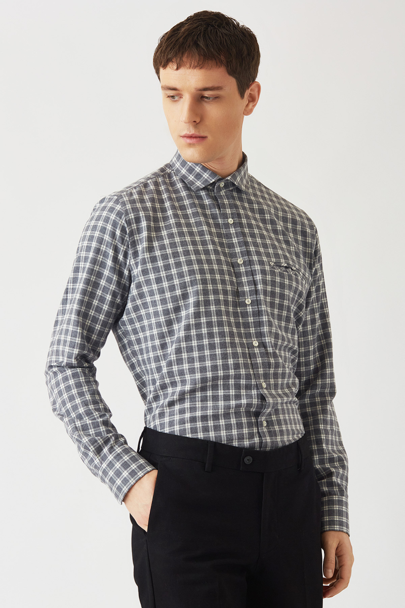 Regular Fit Gri Cep Detaylı Spor Erkek Gömlek