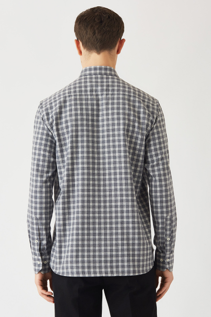 Regular Fit Gri Cep Detaylı Spor Erkek Gömlek - 2