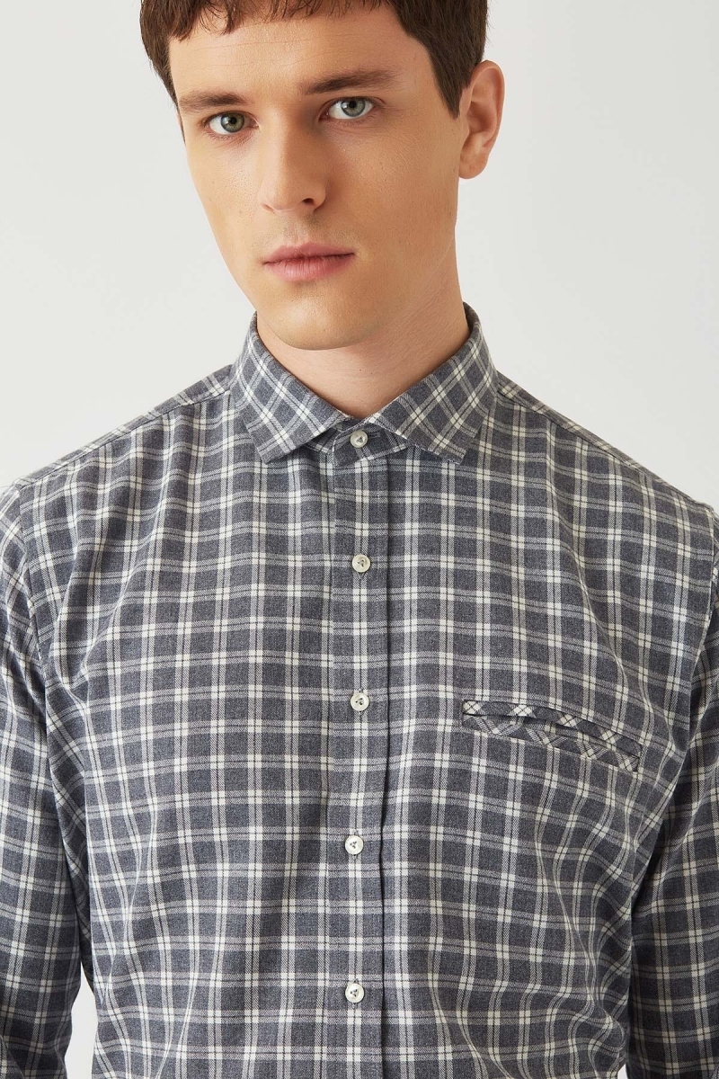 Regular Fit Gri Cep Detaylı Spor Erkek Gömlek - 3