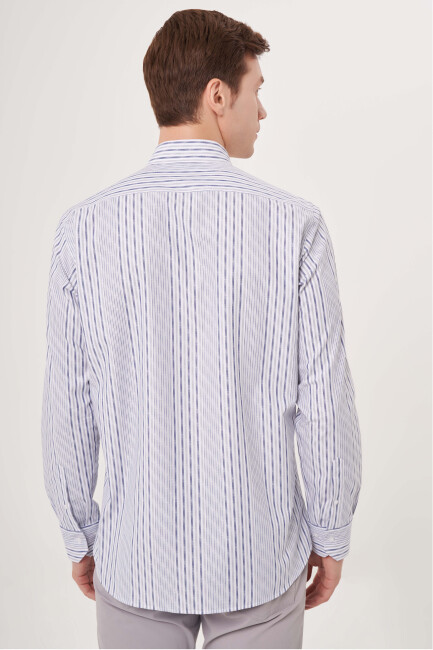 Regular Fit Gri Çizgili Spor Erkek Gömlek - 2